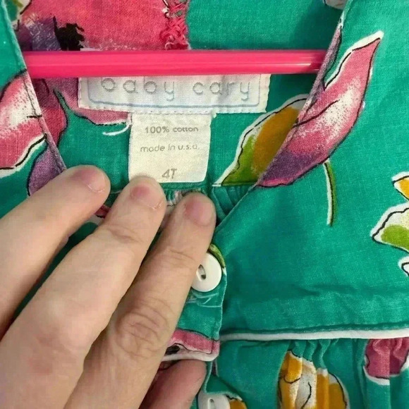 Vintage Baby Cary Jumpsuit Size 4T Green Floral Retro Pockets Made in USA - Picture 3 of 4